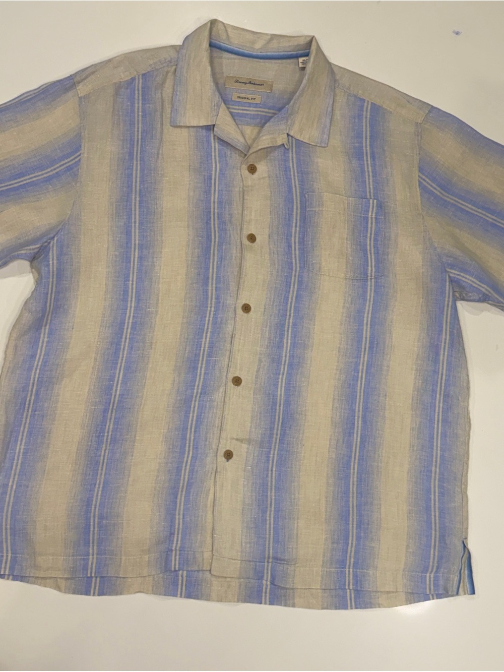 Tommy Bahama Light Blue & Beige Striped Short-Sleeve Button-Up Shirt